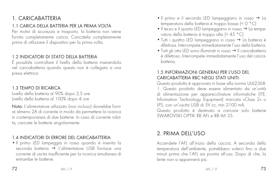 Caricabatteria, Prima dell’uso | Swarovski AFL Rechargeable Anti-Fog Lens for Z6i, Z8i, dS User Manual | Page 37 / 87