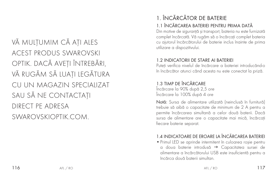 Încărcător de baterie | Swarovski AFL Rechargeable Anti-Fog Lens for Z6i, Z8i, dS User Manual | Page 59 / 87