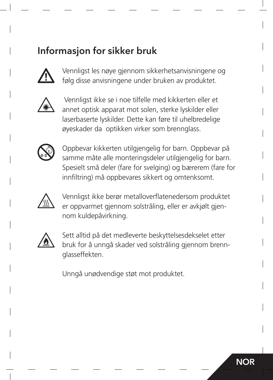 Informasjon for sikker bruk | GPO USA 6-24x50 Passion 4X Riflescope (MOA Ballistic Reticle) User Manual | Page 103 / 152