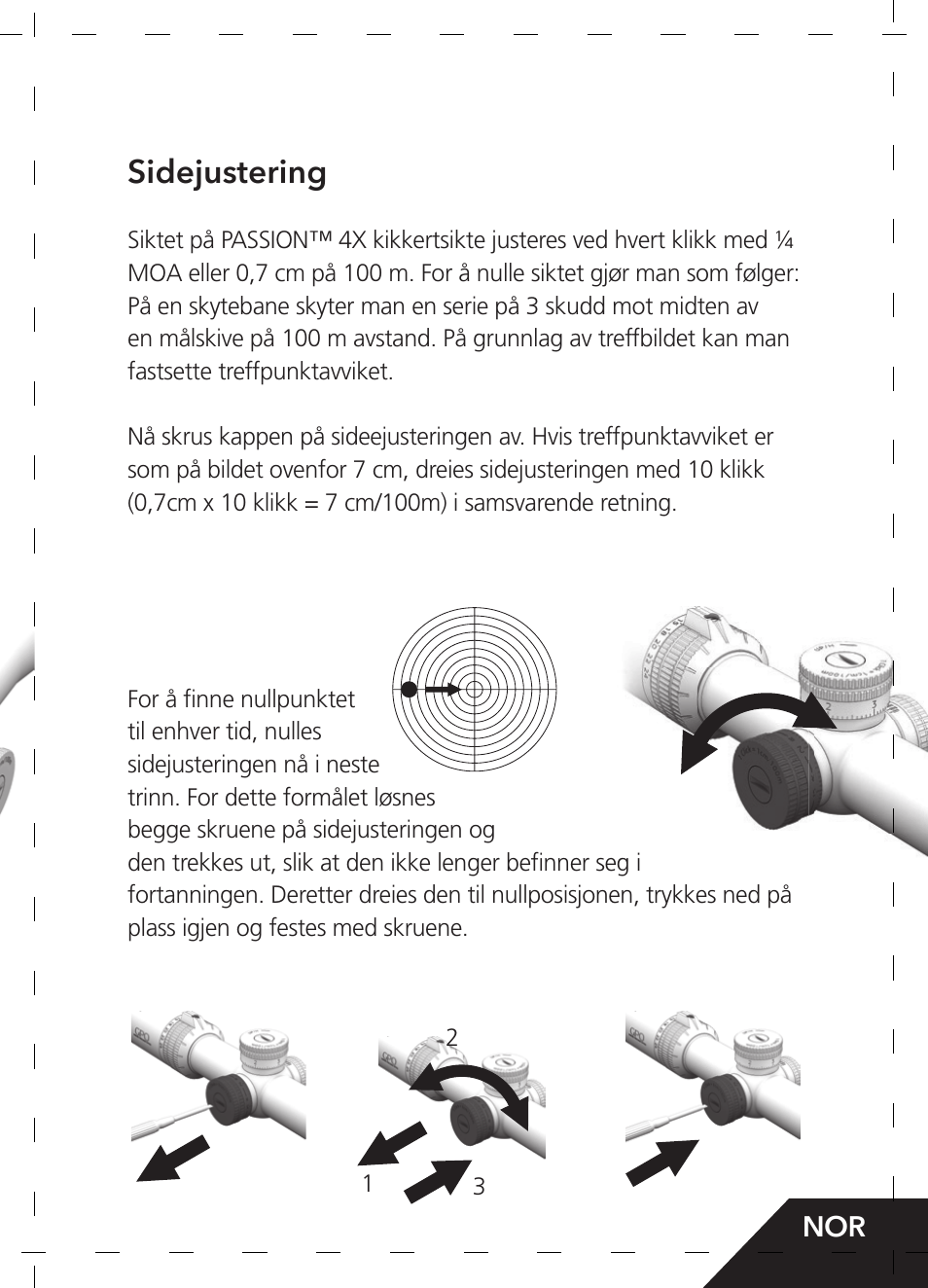 Sidejustering | GPO USA 6-24x50 Passion 4X Riflescope (MOA Ballistic Reticle) User Manual | Page 111 / 152