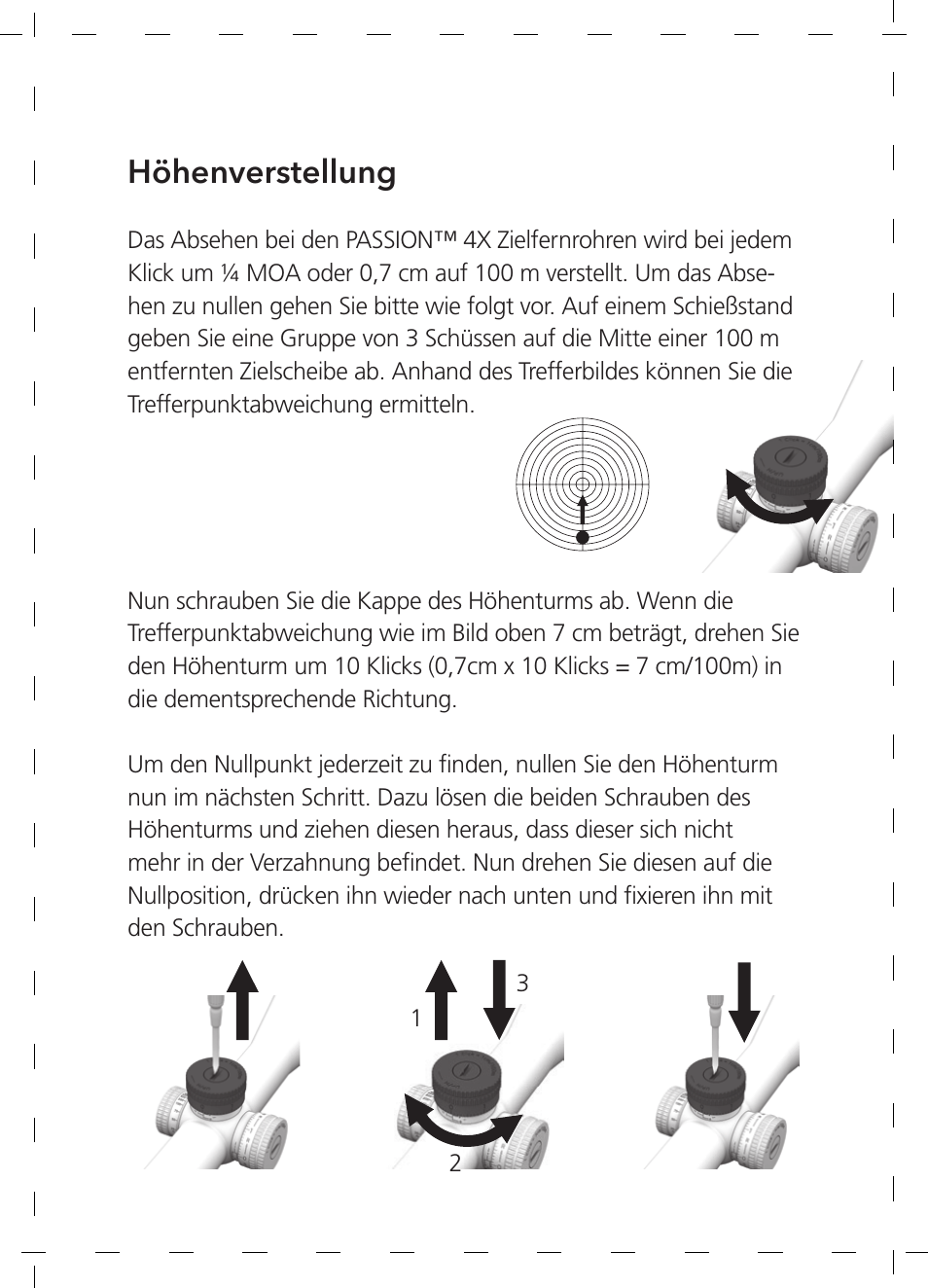 Höhenverstellung | GPO USA 6-24x50 Passion 4X Riflescope (MOA Ballistic Reticle) User Manual | Page 12 / 152