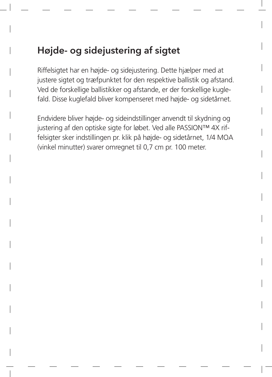 Højde- og sidejustering af sigtet | GPO USA 6-24x50 Passion 4X Riflescope (MOA Ballistic Reticle) User Manual | Page 124 / 152