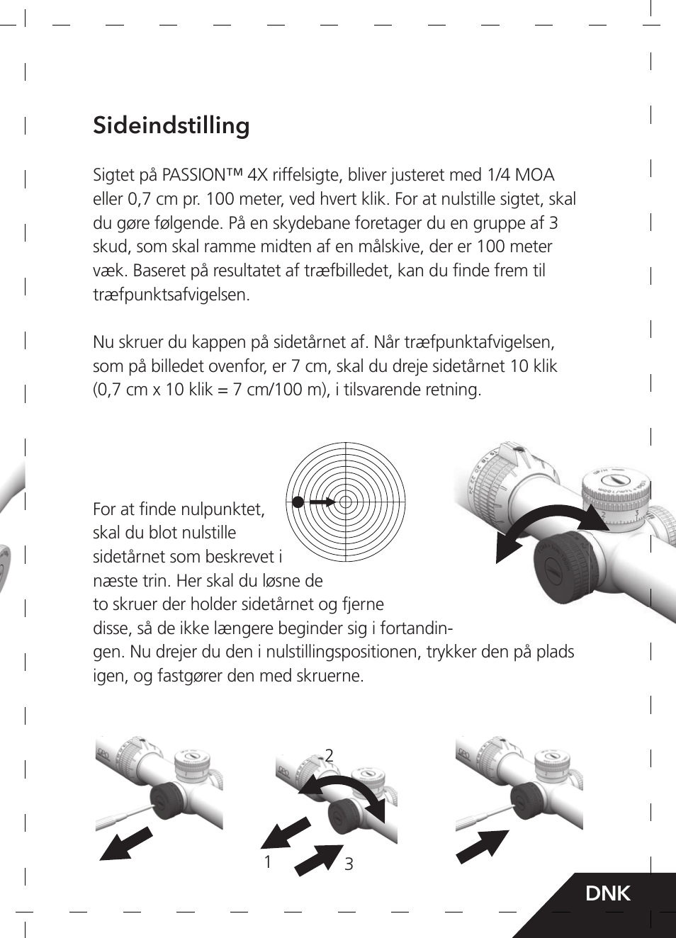 Sideindstilling | GPO USA 6-24x50 Passion 4X Riflescope (MOA Ballistic Reticle) User Manual | Page 127 / 152