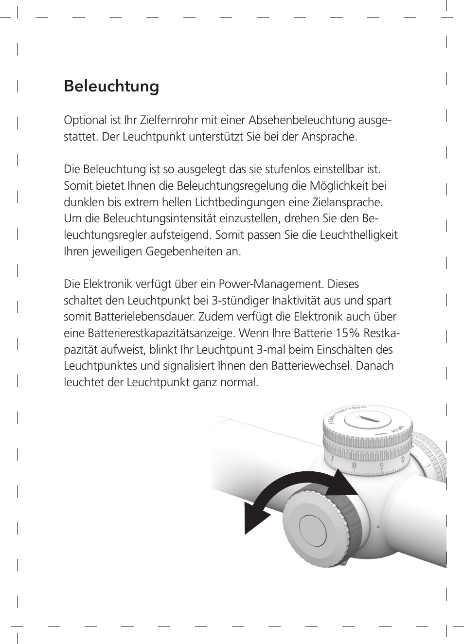 Beleuchtung | GPO USA 6-24x50 Passion 4X Riflescope (MOA Ballistic Reticle) User Manual | Page 14 / 152