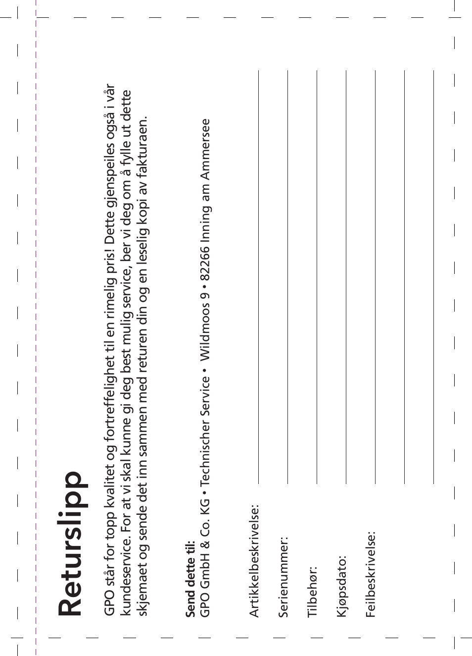 Returslipp | GPO USA 6-24x50 Passion 4X Riflescope (MOA Ballistic Reticle) User Manual | Page 147 / 152