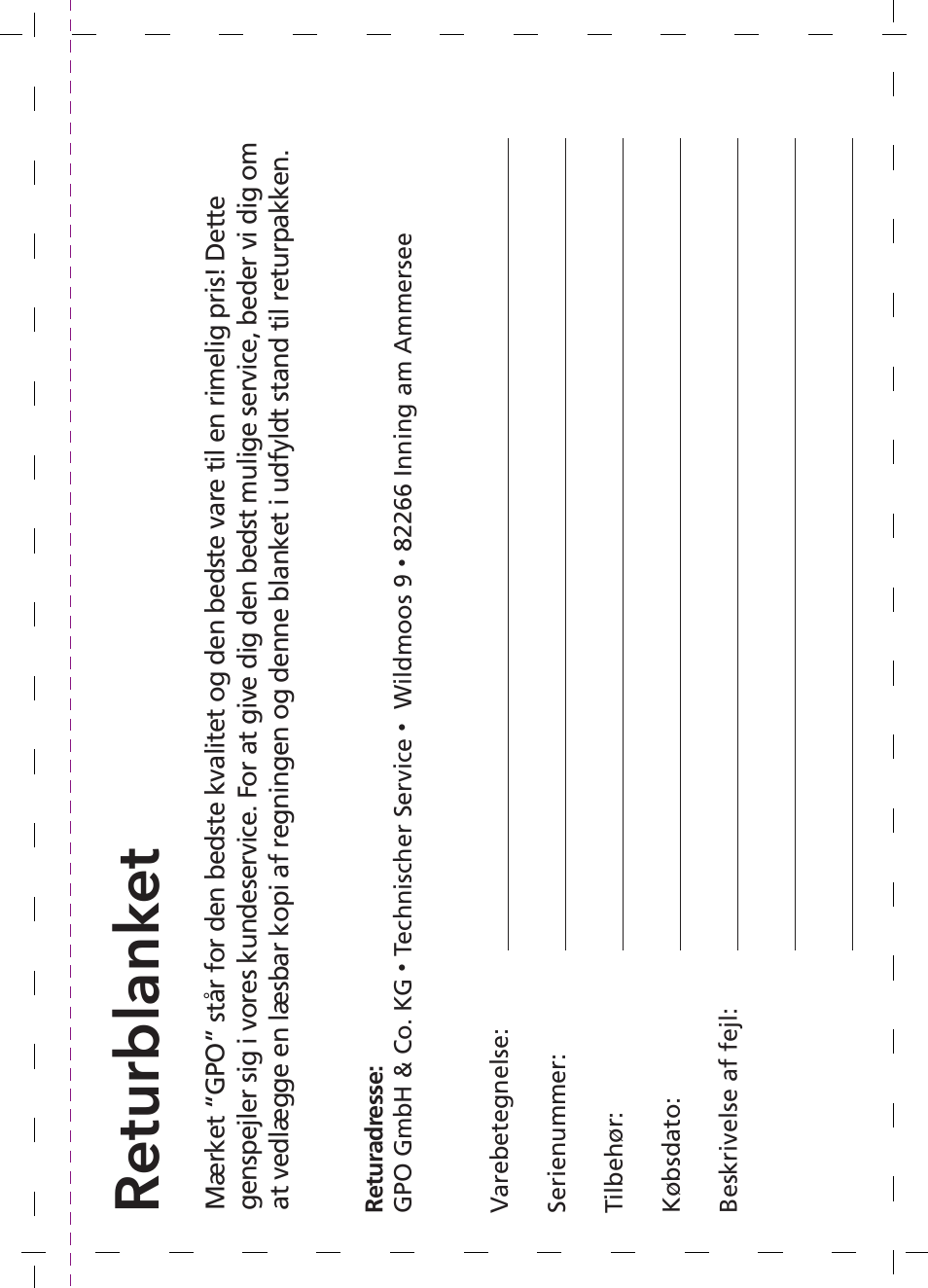 Returblank et | GPO USA 6-24x50 Passion 4X Riflescope (MOA Ballistic Reticle) User Manual | Page 149 / 152