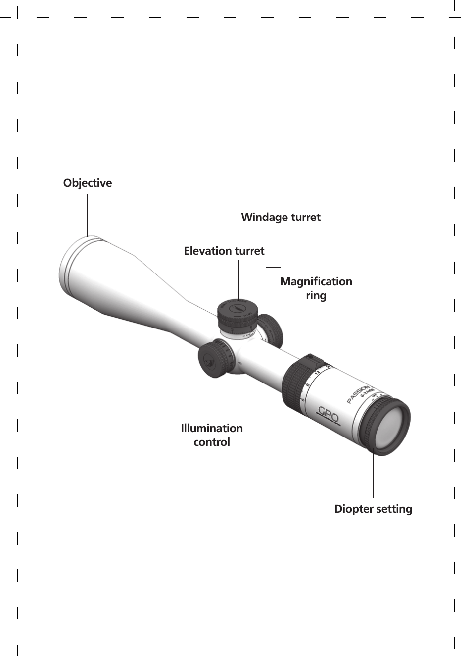 GPO USA 6-24x50 Passion 4X Riflescope (MOA Ballistic Reticle) User Manual | Page 22 / 152