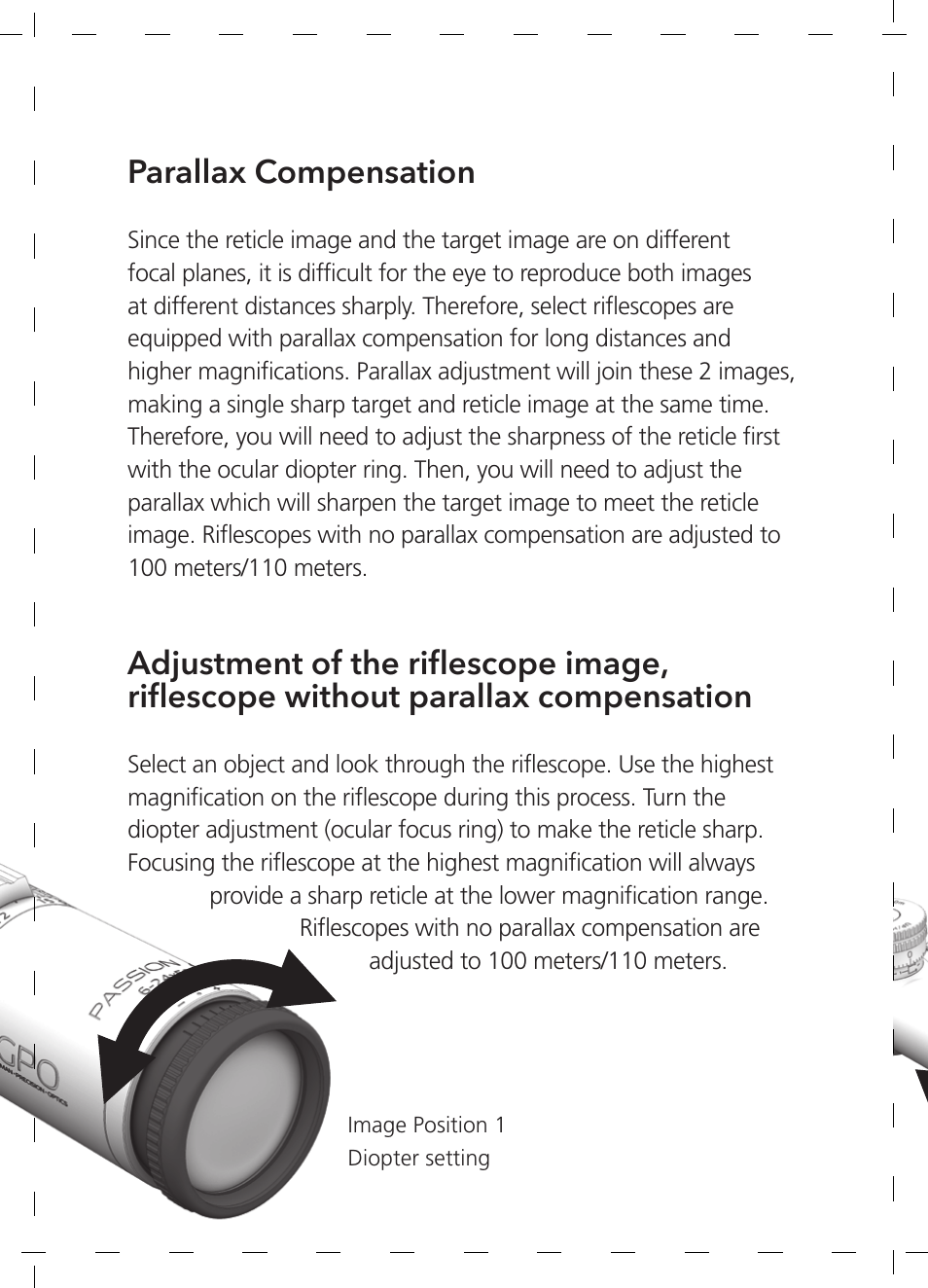 Parallax compensation | GPO USA 6-24x50 Passion 4X Riflescope (MOA Ballistic Reticle) User Manual | Page 24 / 152