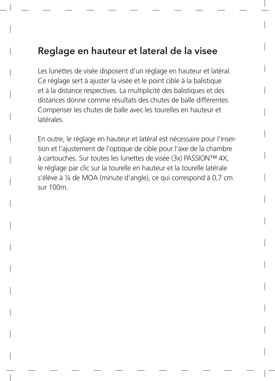 Reglage en hauteur et lateral de la visee | GPO USA 6-24x50 Passion 4X Riflescope (MOA Ballistic Reticle) User Manual | Page 44 / 152