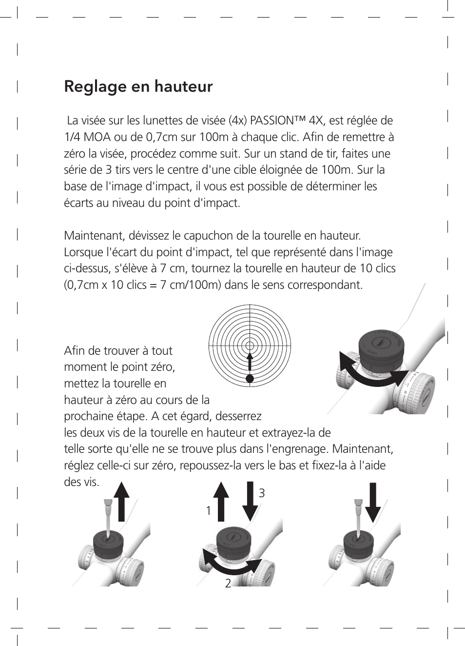 Reglage en hauteur | GPO USA 6-24x50 Passion 4X Riflescope (MOA Ballistic Reticle) User Manual | Page 46 / 152