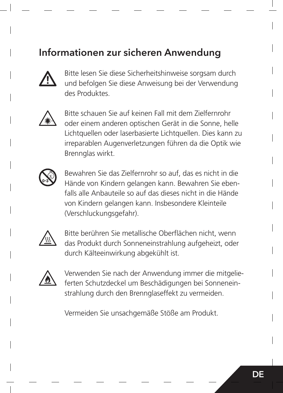 Informationen zur sicheren anwendung | GPO USA 6-24x50 Passion 4X Riflescope (MOA Ballistic Reticle) User Manual | Page 5 / 152