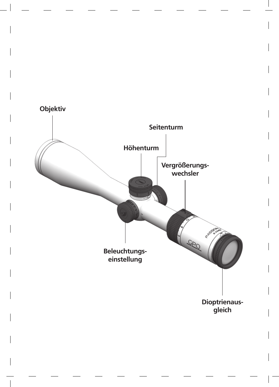 GPO USA 6-24x50 Passion 4X Riflescope (MOA Ballistic Reticle) User Manual | Page 6 / 152