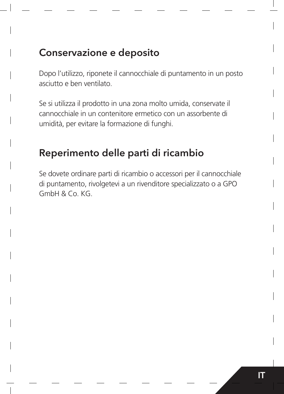 Conservazione e deposito, Reperimento delle parti di ricambio | GPO USA 6-24x50 Passion 4X Riflescope (MOA Ballistic Reticle) User Manual | Page 67 / 152