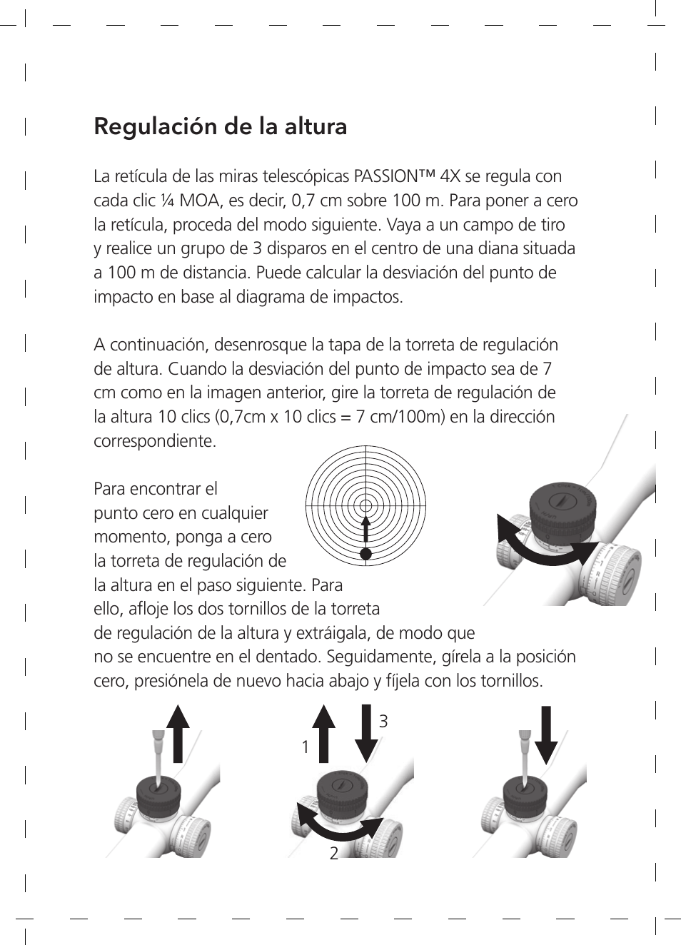 Regulación de la altura | GPO USA 6-24x50 Passion 4X Riflescope (MOA Ballistic Reticle) User Manual | Page 78 / 152