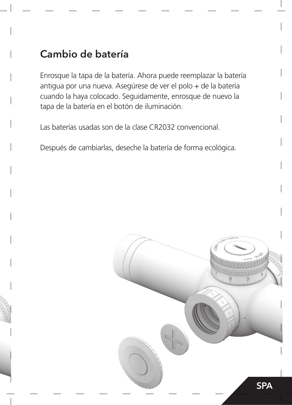 Cambio de batería | GPO USA 6-24x50 Passion 4X Riflescope (MOA Ballistic Reticle) User Manual | Page 81 / 152