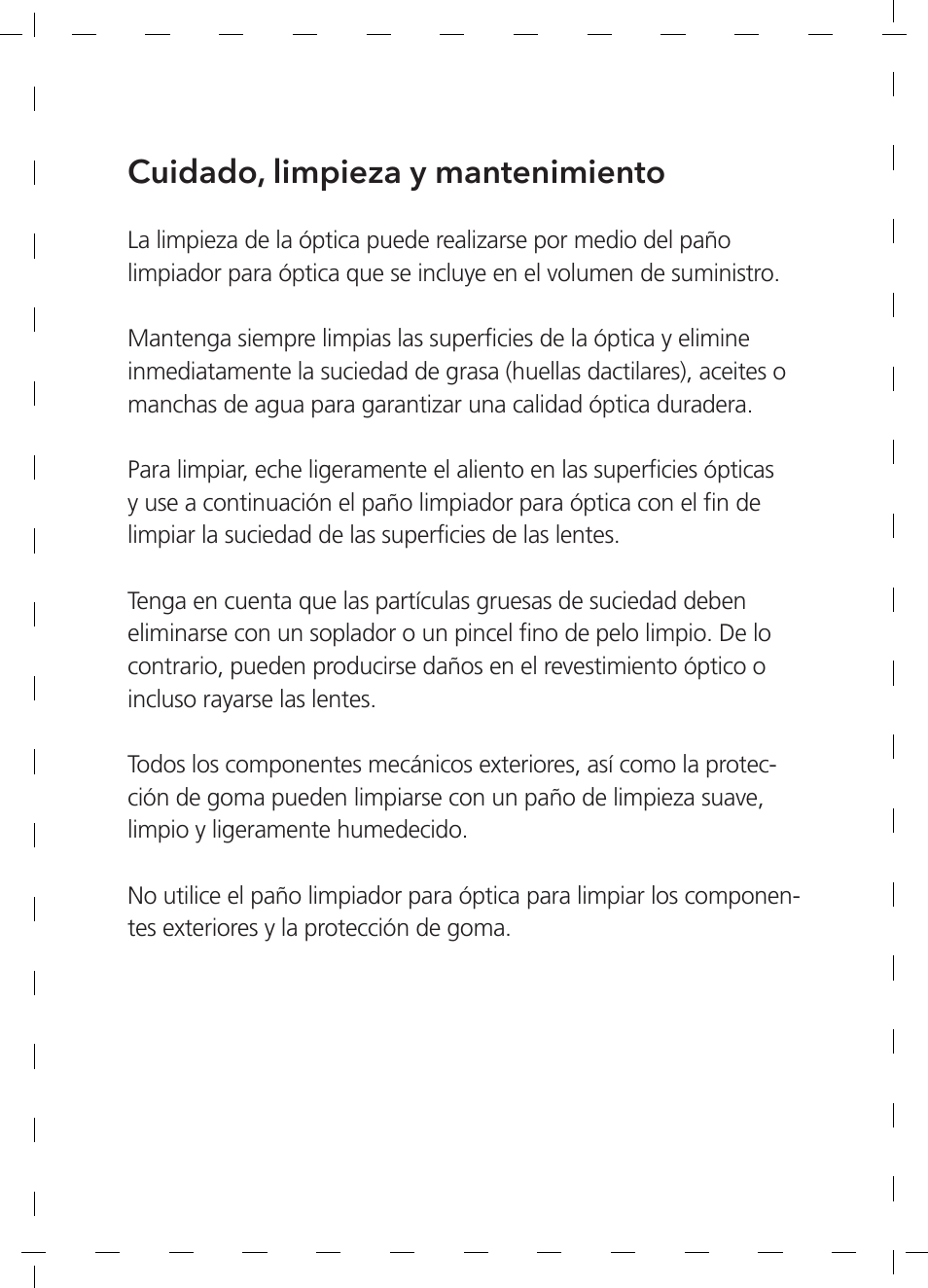 Cuidado, limpieza y mantenimiento | GPO USA 6-24x50 Passion 4X Riflescope (MOA Ballistic Reticle) User Manual | Page 82 / 152