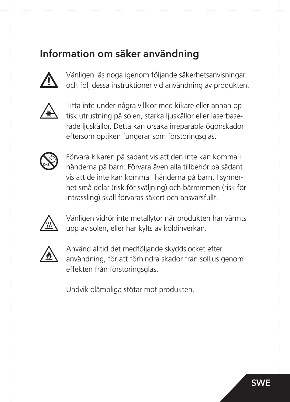 Information om säker användning | GPO USA 6-24x50 Passion 4X Riflescope (MOA Ballistic Reticle) User Manual | Page 87 / 152