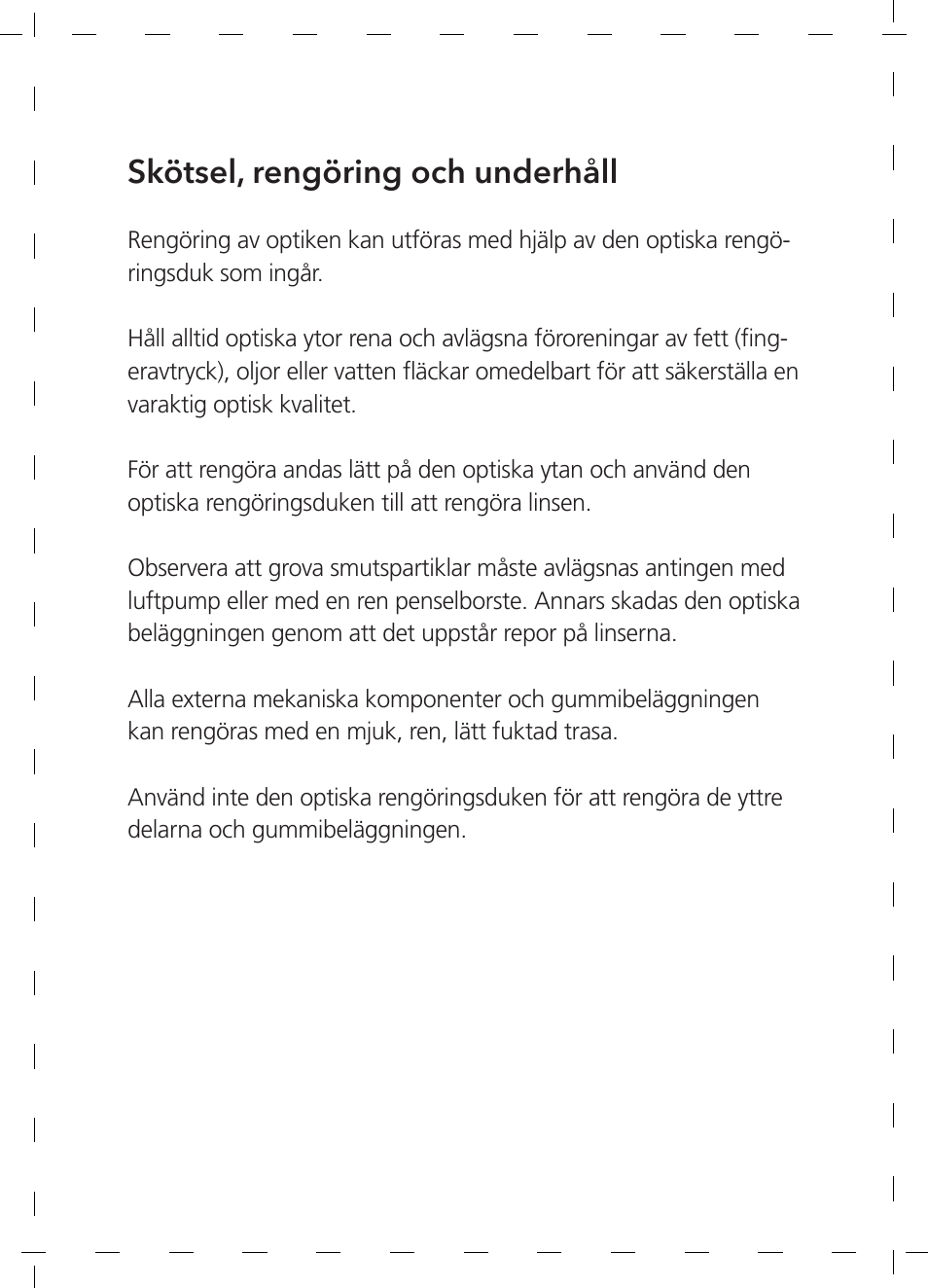 Skötsel, rengöring och underhåll | GPO USA 6-24x50 Passion 4X Riflescope (MOA Ballistic Reticle) User Manual | Page 98 / 152