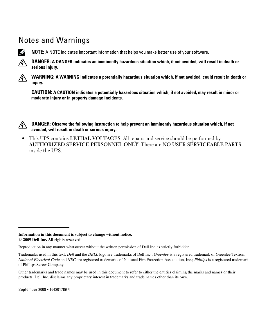 Notes and warnings | Dell H952N User Manual | Page 2 / 71