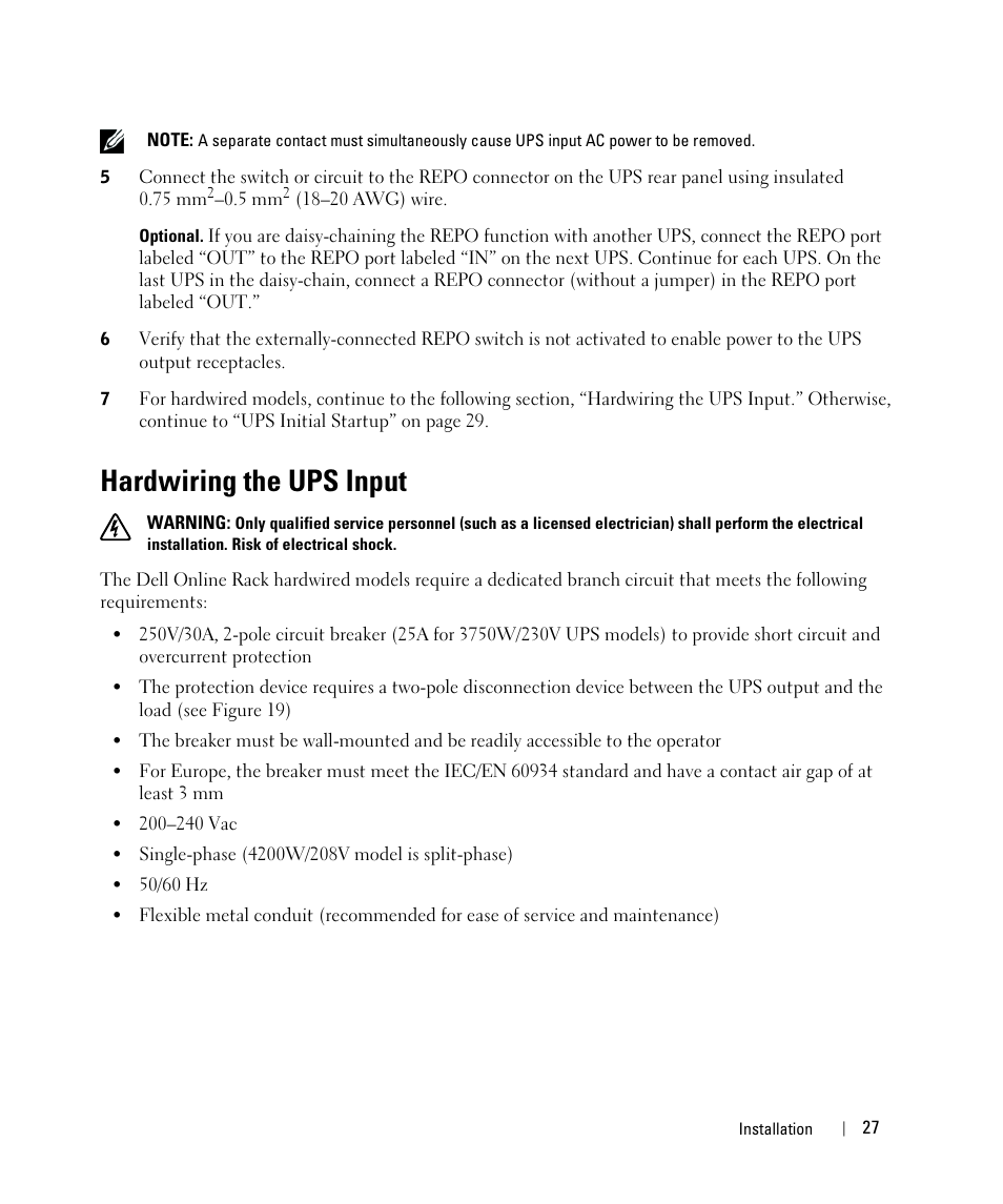 Hardwiring the ups input | Dell H952N User Manual | Page 27 / 71