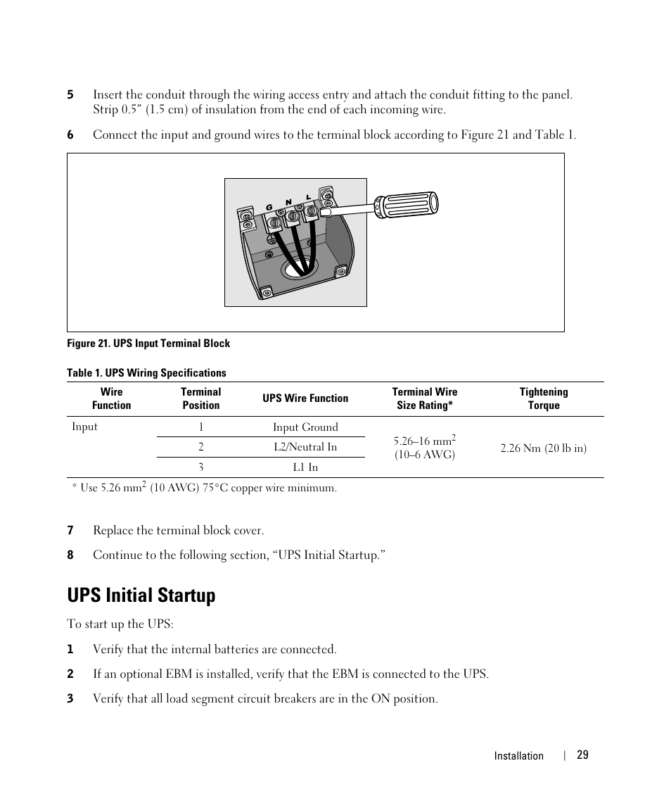 Ups initial startup | Dell H952N User Manual | Page 29 / 71