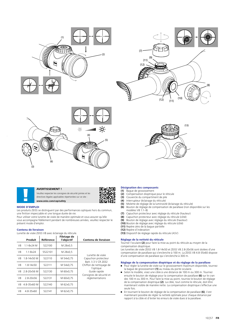 Carl Zeiss 1.8-14x50 V8 Riflescope with ASV LR Elevation Turret (Plex Reticle #60) User Manual | Page 10 / 57