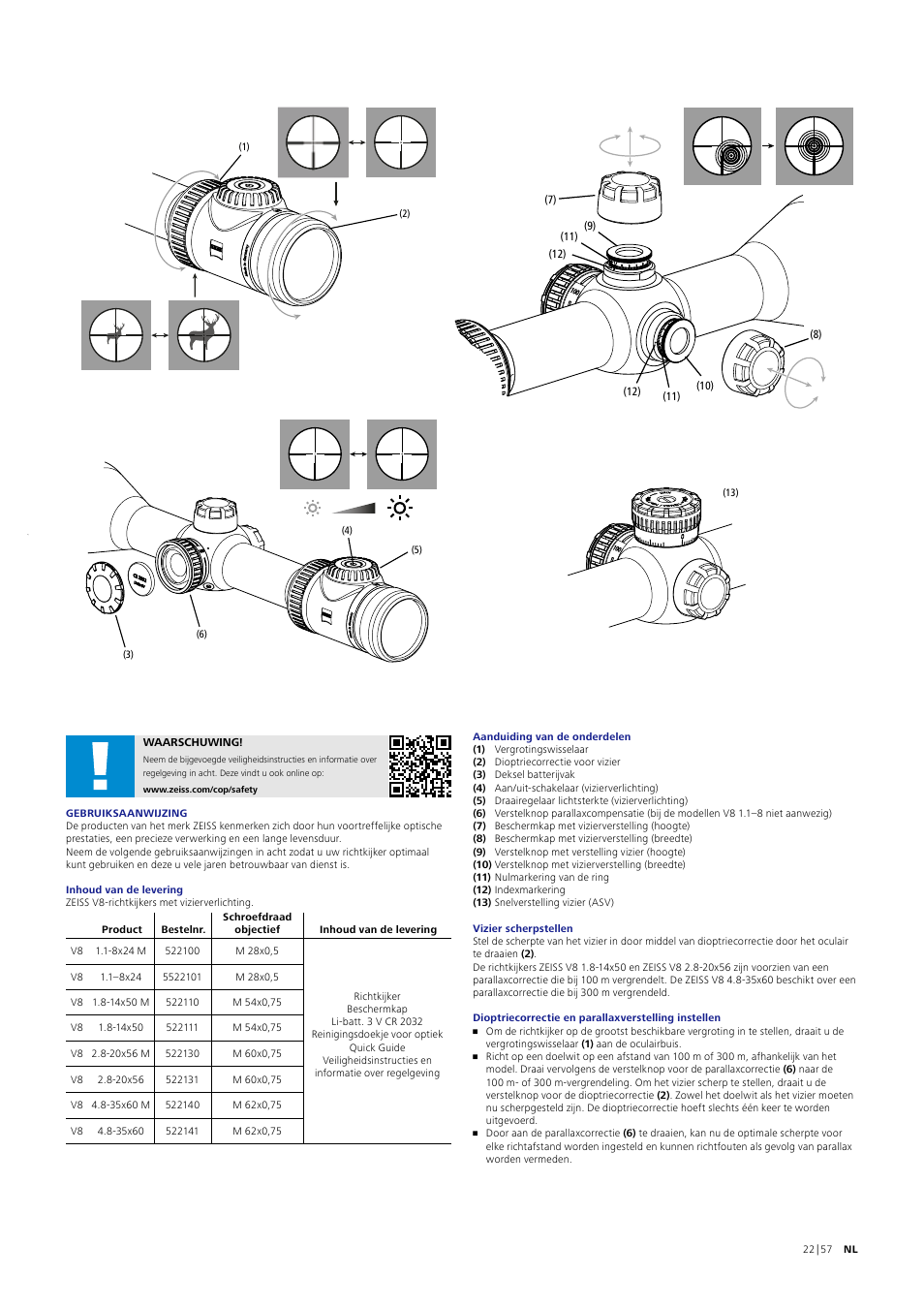 Carl Zeiss 1.8-14x50 V8 Riflescope with ASV LR Elevation Turret (Plex Reticle #60) User Manual | Page 22 / 57