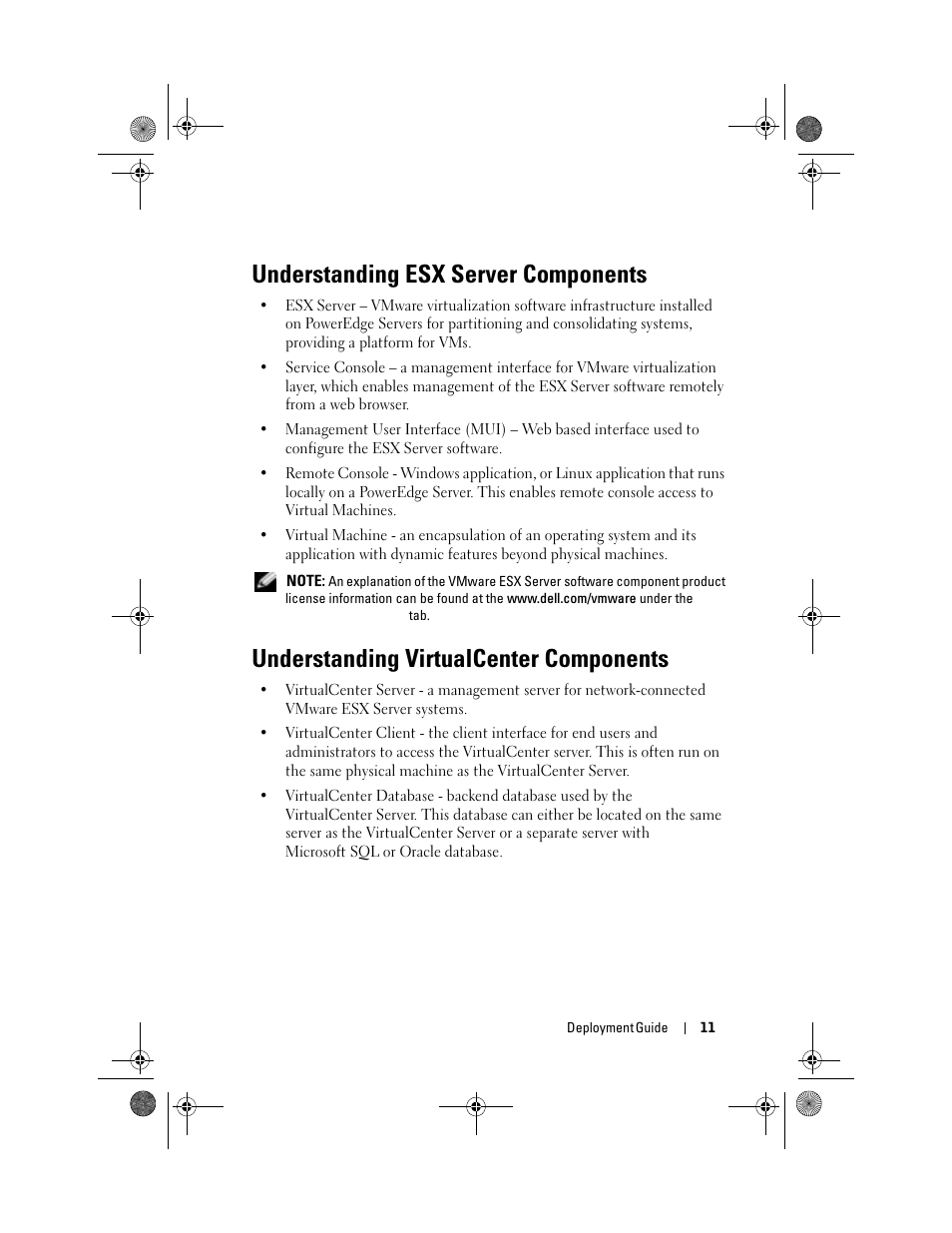 Understanding esx server components, Understanding virtualcenter components | Dell VmWare ESX Server 2.12 User Manual | Page 13 / 34