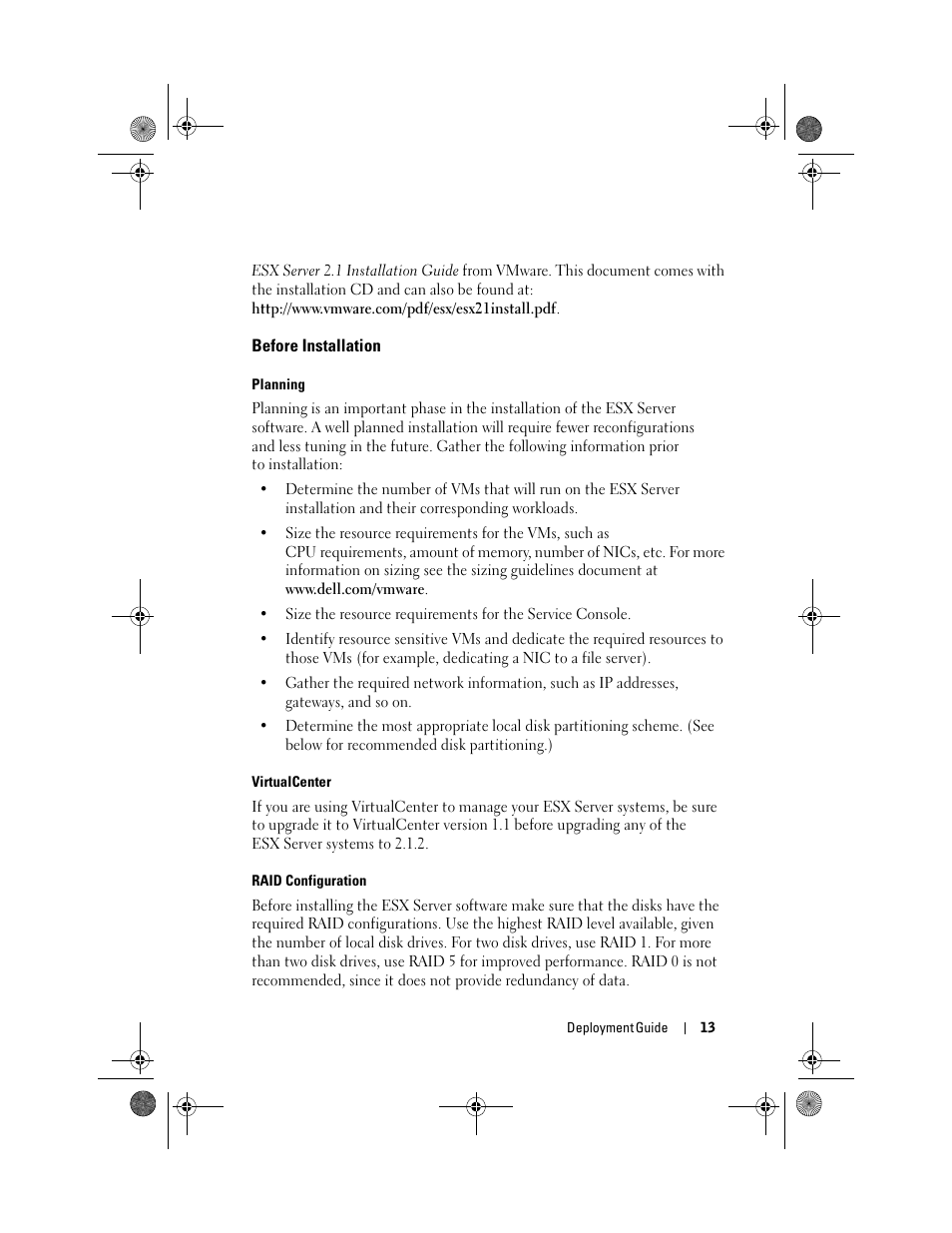 Before installation | Dell VmWare ESX Server 2.12 User Manual | Page 15 / 34