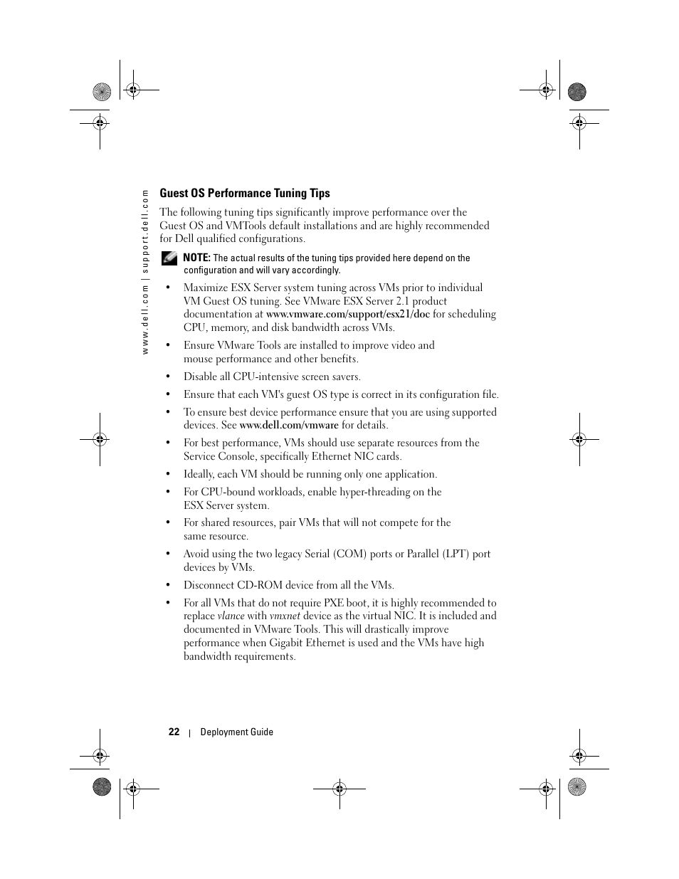 Guest os performance tuning tips | Dell VmWare ESX Server 2.12 User Manual | Page 24 / 34