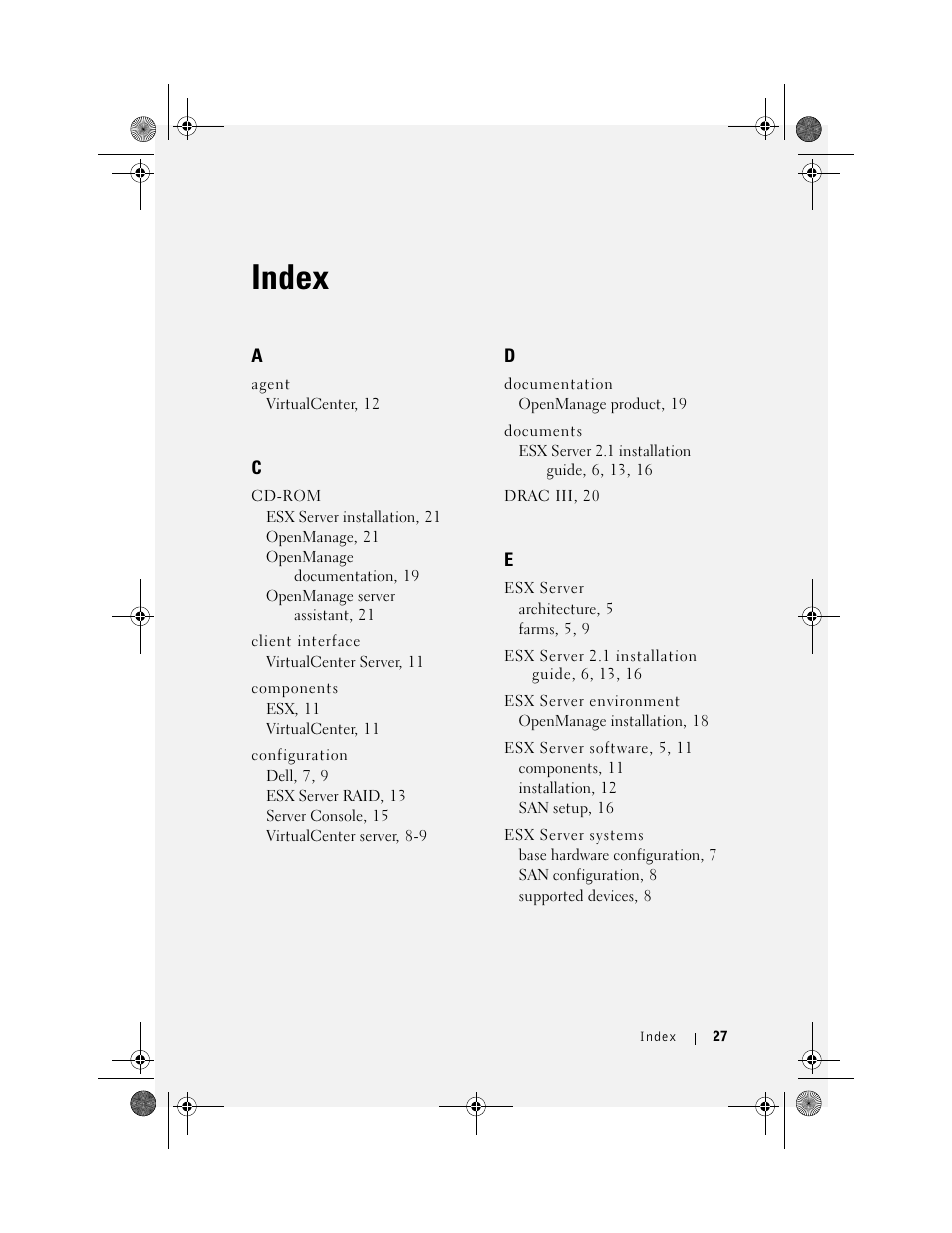 Index | Dell VmWare ESX Server 2.12 User Manual | Page 29 / 34