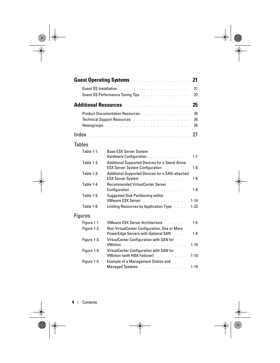 Guest operating systems, Additional resources, Index | 27 tables, Figures | Dell VmWare ESX Server 2.12 User Manual | Page 6 / 34