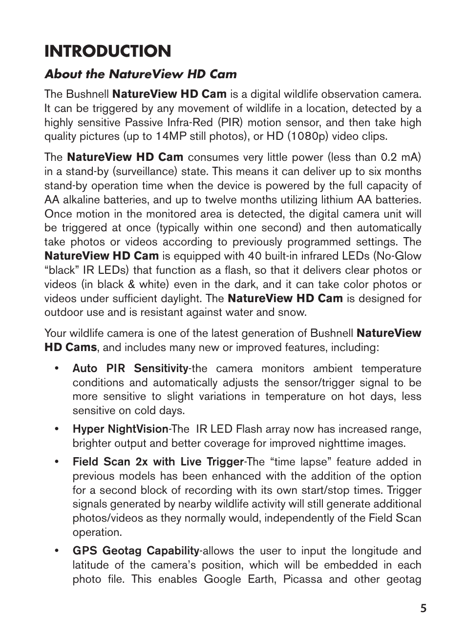 Introduction | Bushnell NatureView HD Essential Trail Camera (Green) User Manual | Page 5 / 232