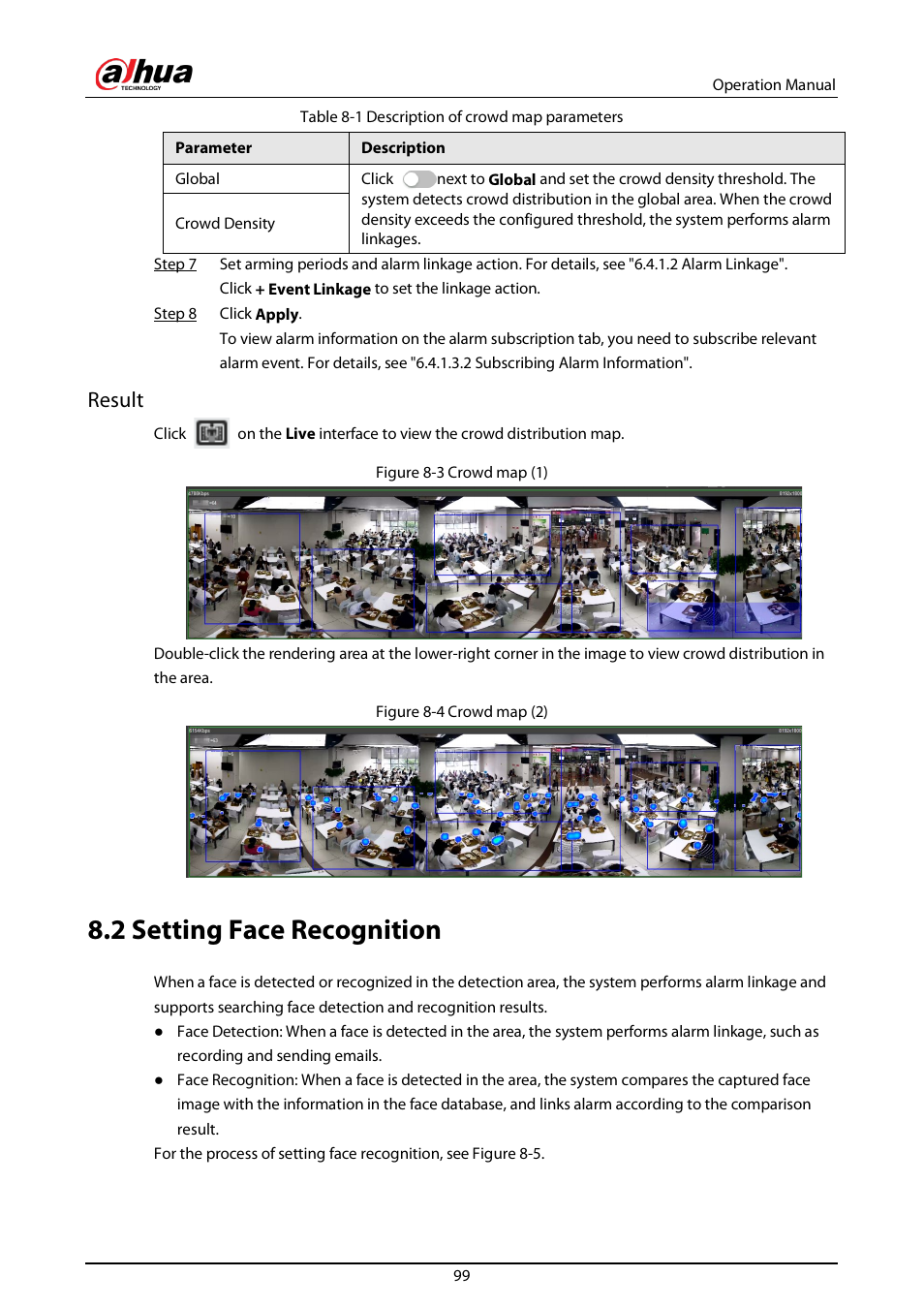2 setting face recognition, D "8.2 setting face recognition, Result | Dahua Technology DH-IPC-EBW81242N-AS-S2 12MP Outdoor Network Panoramic Fisheye Camera with Night Vision User Manual | Page 110 / 205
