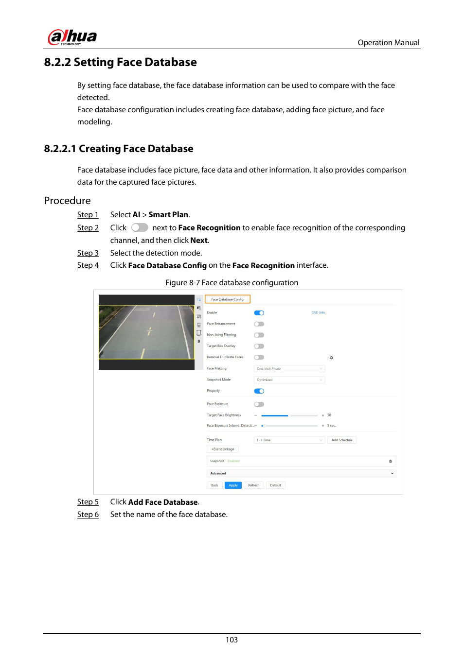 2 setting face database, 1 creating face database, Procedure | Dahua Technology DH-IPC-EBW81242N-AS-S2 12MP Outdoor Network Panoramic Fisheye Camera with Night Vision User Manual | Page 114 / 205