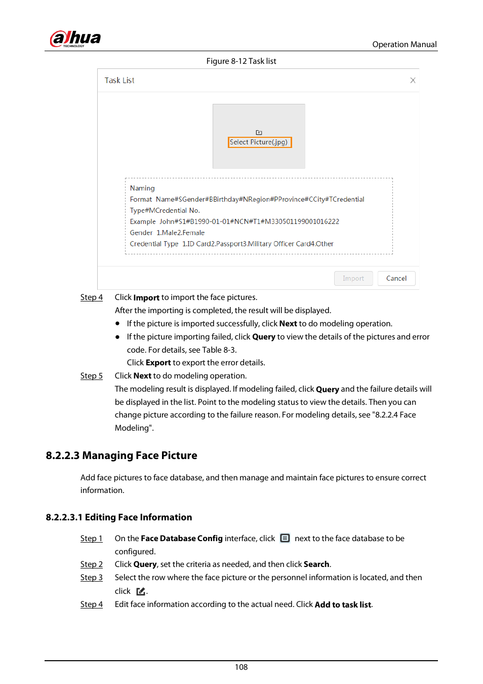 3 managing face picture, 1 editing face information | Dahua Technology DH-IPC-EBW81242N-AS-S2 12MP Outdoor Network Panoramic Fisheye Camera with Night Vision User Manual | Page 119 / 205