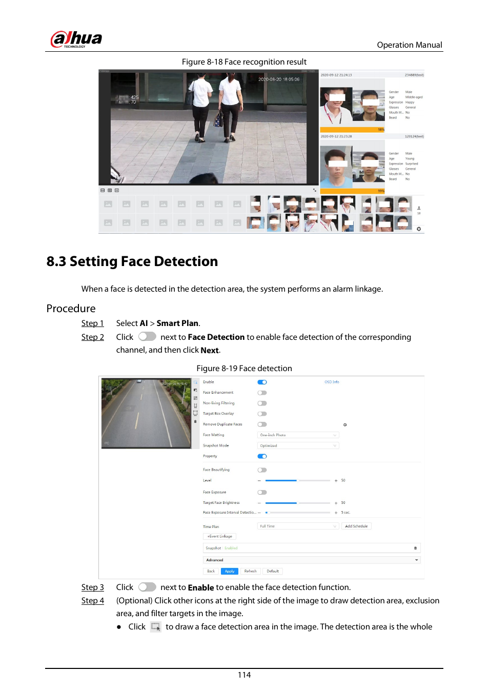 3 setting face detection, Procedure | Dahua Technology DH-IPC-EBW81242N-AS-S2 12MP Outdoor Network Panoramic Fisheye Camera with Night Vision User Manual | Page 125 / 205