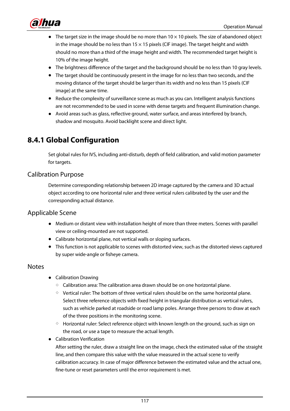 1 global configuration, Calibration purpose, Applicable scene | Dahua Technology DH-IPC-EBW81242N-AS-S2 12MP Outdoor Network Panoramic Fisheye Camera with Night Vision User Manual | Page 128 / 205