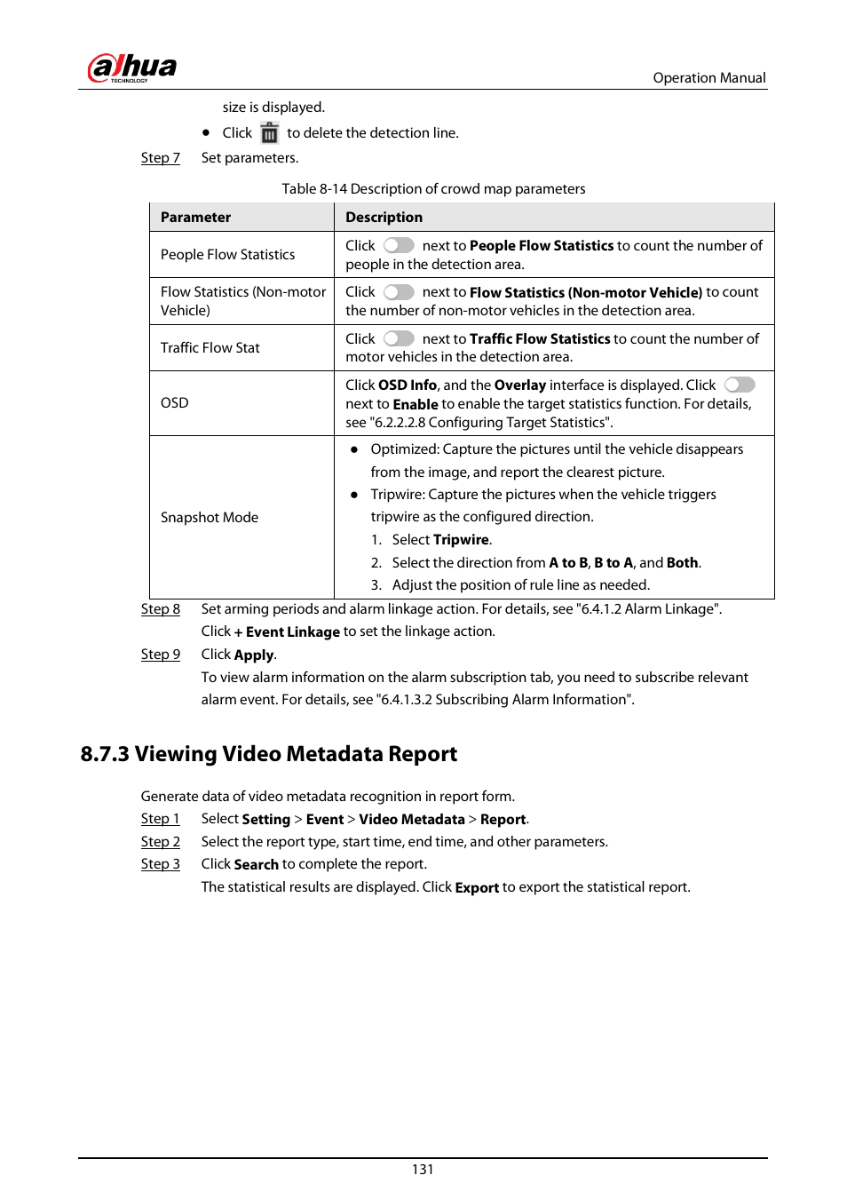 3 viewing video metadata report | Dahua Technology DH-IPC-EBW81242N-AS-S2 12MP Outdoor Network Panoramic Fisheye Camera with Night Vision User Manual | Page 142 / 205