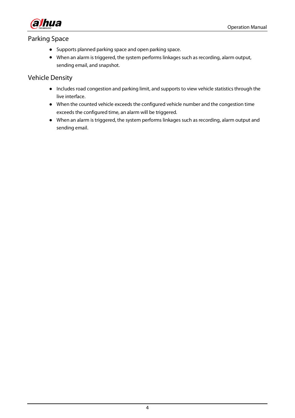Parking space, Vehicle density | Dahua Technology DH-IPC-EBW81242N-AS-S2 12MP Outdoor Network Panoramic Fisheye Camera with Night Vision User Manual | Page 15 / 205