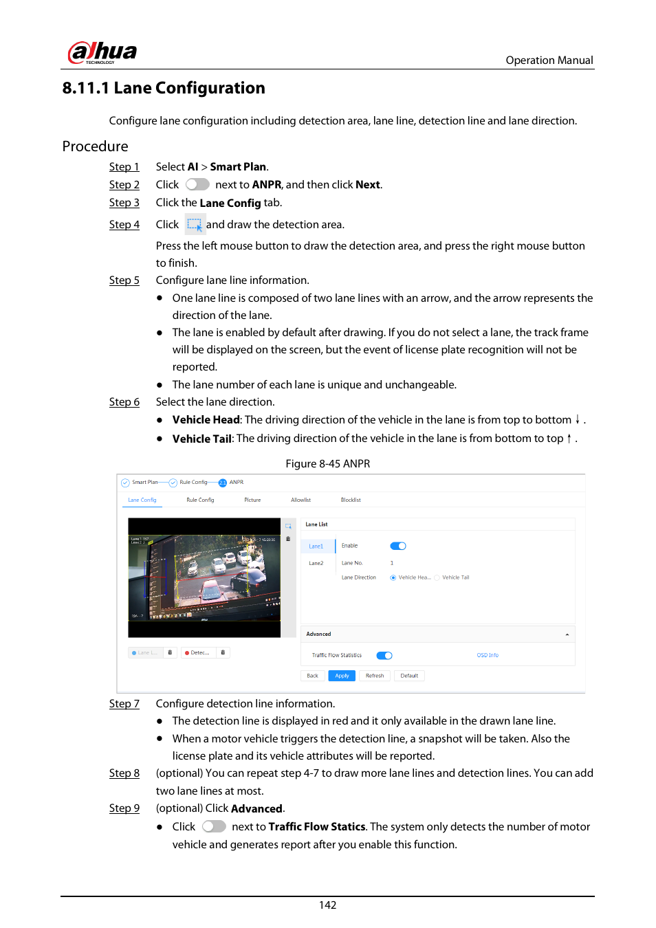 1 lane configuration, Procedure | Dahua Technology DH-IPC-EBW81242N-AS-S2 12MP Outdoor Network Panoramic Fisheye Camera with Night Vision User Manual | Page 153 / 205