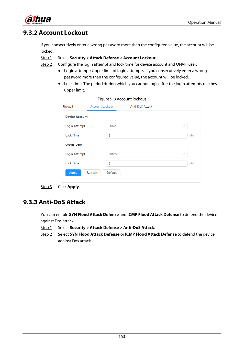 2 account lockout, 3 anti-dos attack | Dahua Technology DH-IPC-EBW81242N-AS-S2 12MP Outdoor Network Panoramic Fisheye Camera with Night Vision User Manual | Page 164 / 205