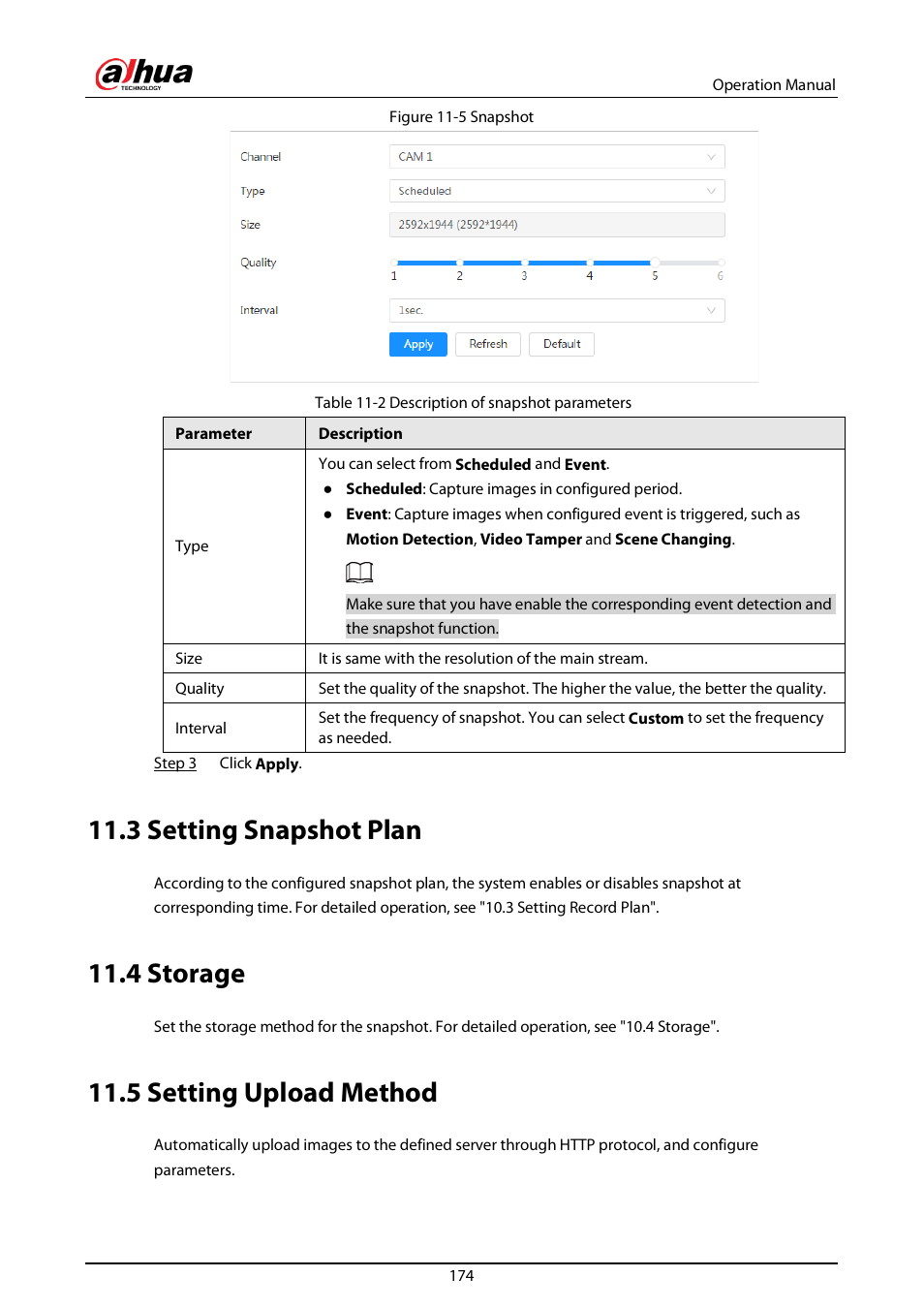 3 setting snapshot plan, 4 storage, 5 setting upload method | Dahua Technology DH-IPC-EBW81242N-AS-S2 12MP Outdoor Network Panoramic Fisheye Camera with Night Vision User Manual | Page 185 / 205