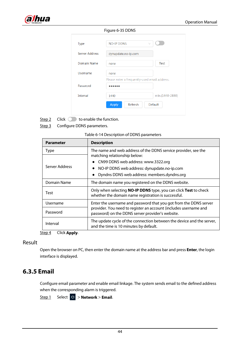 5 email, Result | Dahua Technology DH-IPC-EBW81242N-AS-S2 12MP Outdoor Network Panoramic Fisheye Camera with Night Vision User Manual | Page 55 / 205