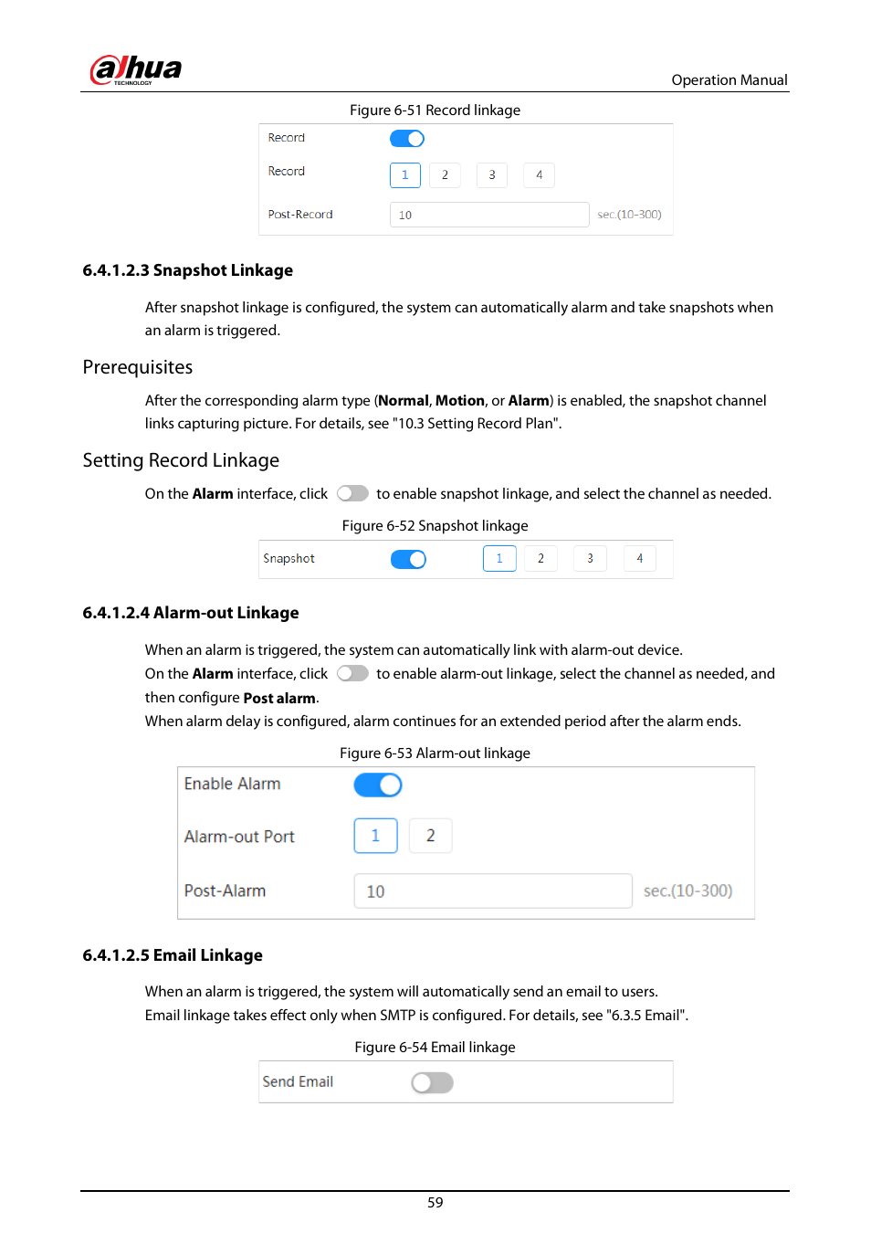 3 snapshot linkage, 4 alarm-out linkage, 5 email linkage | Prerequisites, Setting record linkage | Dahua Technology DH-IPC-EBW81242N-AS-S2 12MP Outdoor Network Panoramic Fisheye Camera with Night Vision User Manual | Page 70 / 205