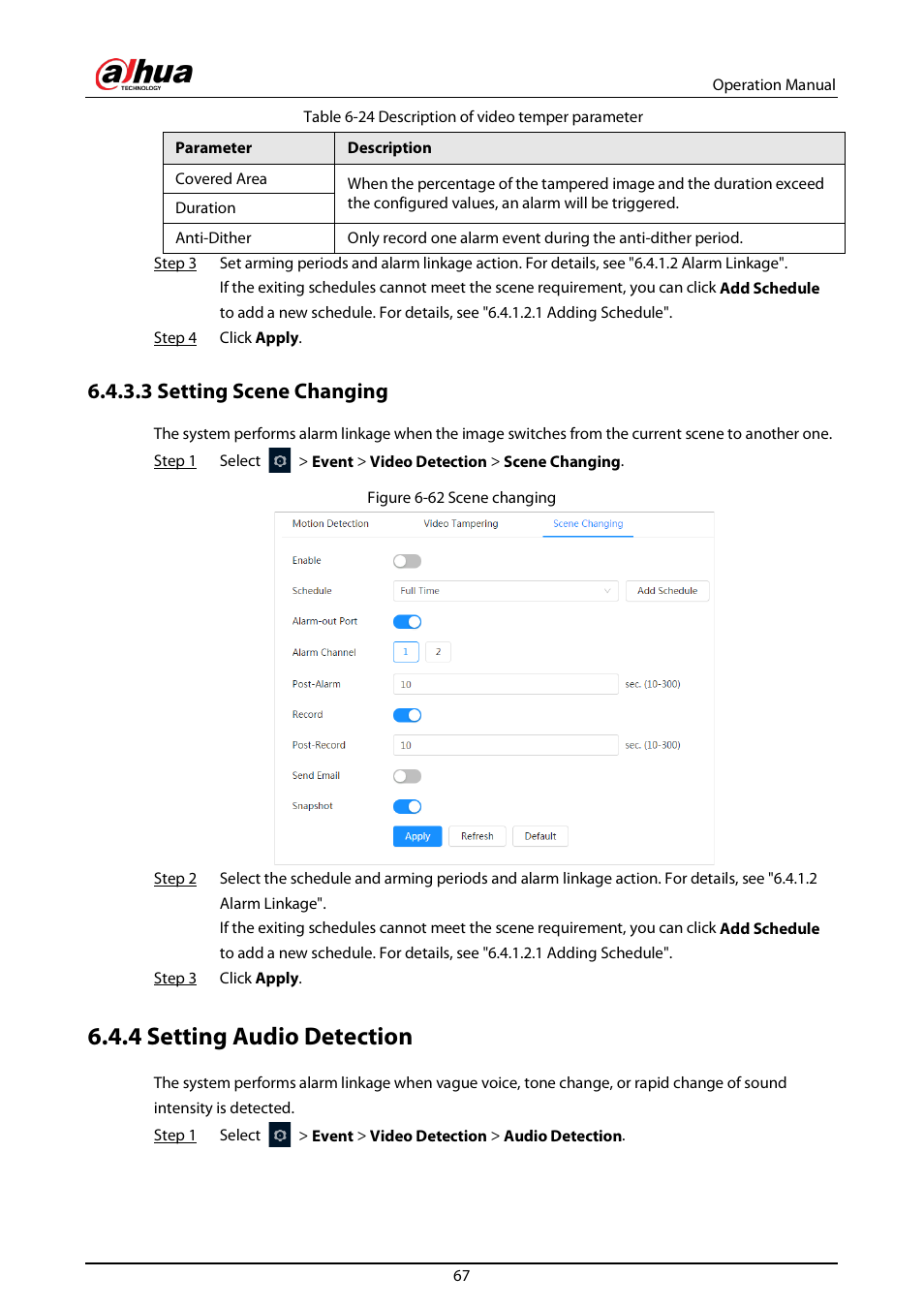 3 setting scene changing, 4 setting audio detection, Setting audio detection | Setting scene changing | Dahua Technology DH-IPC-EBW81242N-AS-S2 12MP Outdoor Network Panoramic Fisheye Camera with Night Vision User Manual | Page 78 / 205