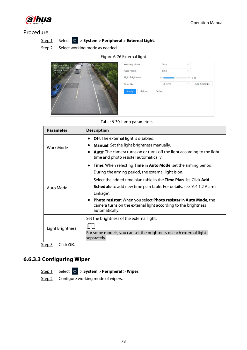 3 configuring wiper, Procedure | Dahua Technology DH-IPC-EBW81242N-AS-S2 12MP Outdoor Network Panoramic Fisheye Camera with Night Vision User Manual | Page 89 / 205