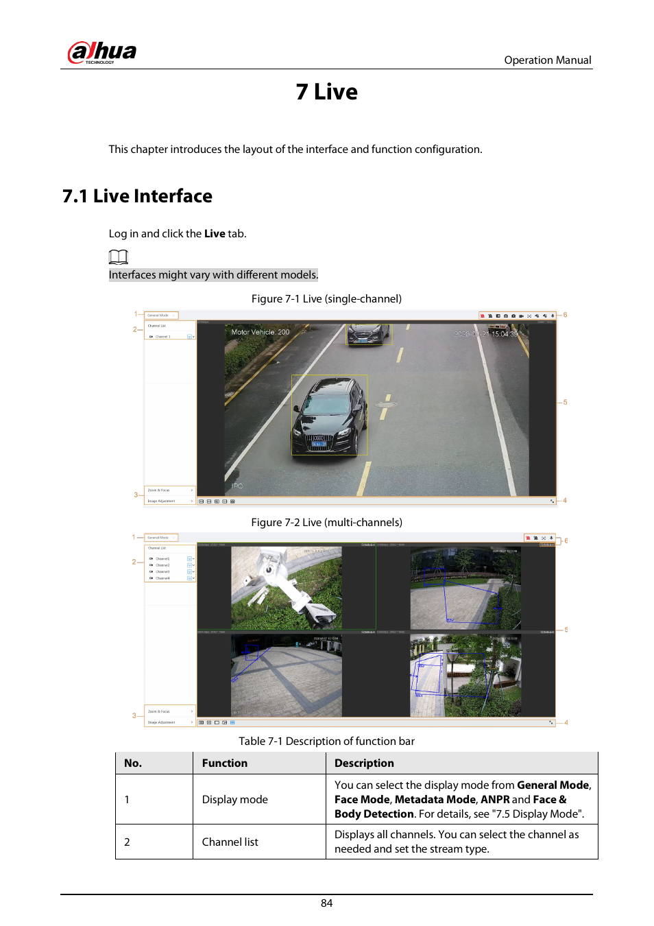 7 live, 1 live interface | Dahua Technology DH-IPC-EBW81242N-AS-S2 12MP Outdoor Network Panoramic Fisheye Camera with Night Vision User Manual | Page 95 / 205