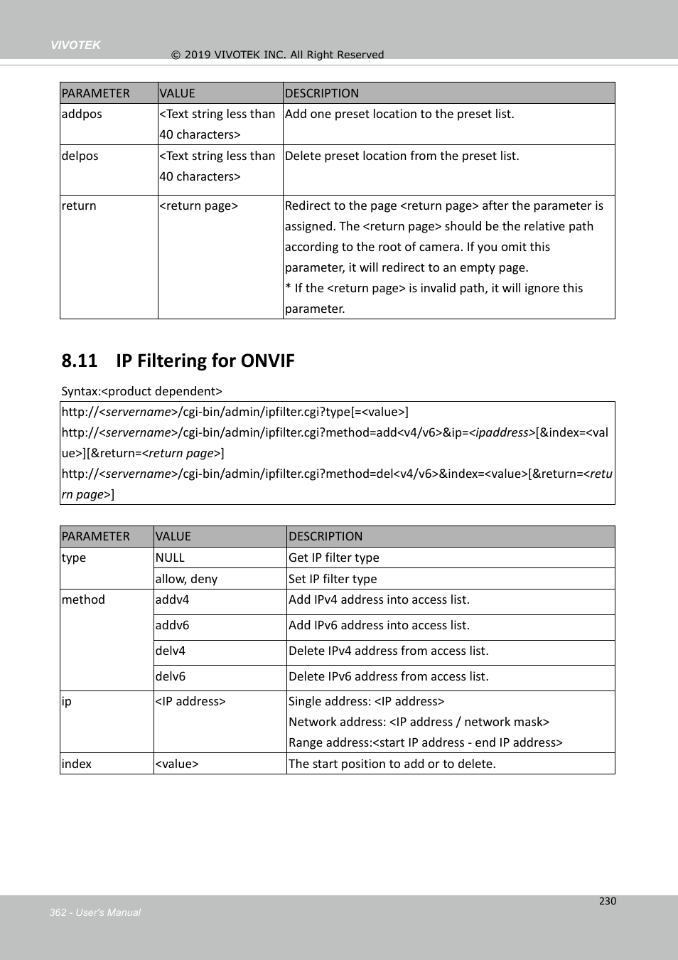 11 ip filtering for onvif | Vivotek FD9388-HTV 5MP Outdoor Network Dome Camera with Night Vision User Manual | Page 362 / 407