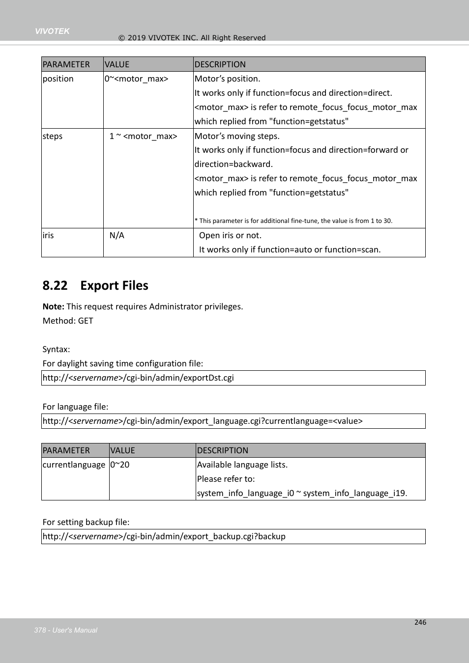 22 export files | Vivotek FD9388-HTV 5MP Outdoor Network Dome Camera with Night Vision User Manual | Page 378 / 407